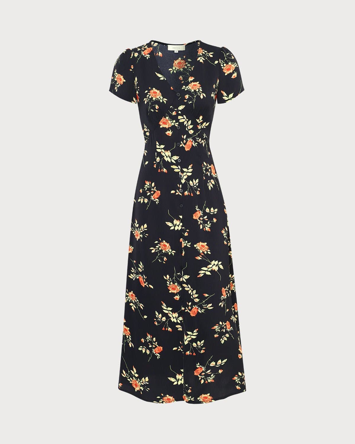Kambria – Short-Sleeved Midi Dress with Floral Pattern