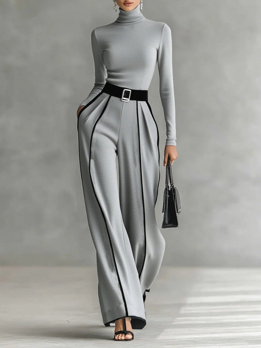 Karyssa – Turtleneck Sweater and Wide-Leg Pants with Belt