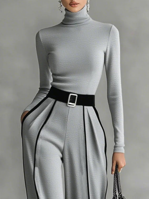 Karyssa – Turtleneck Sweater and Wide-Leg Pants with Belt