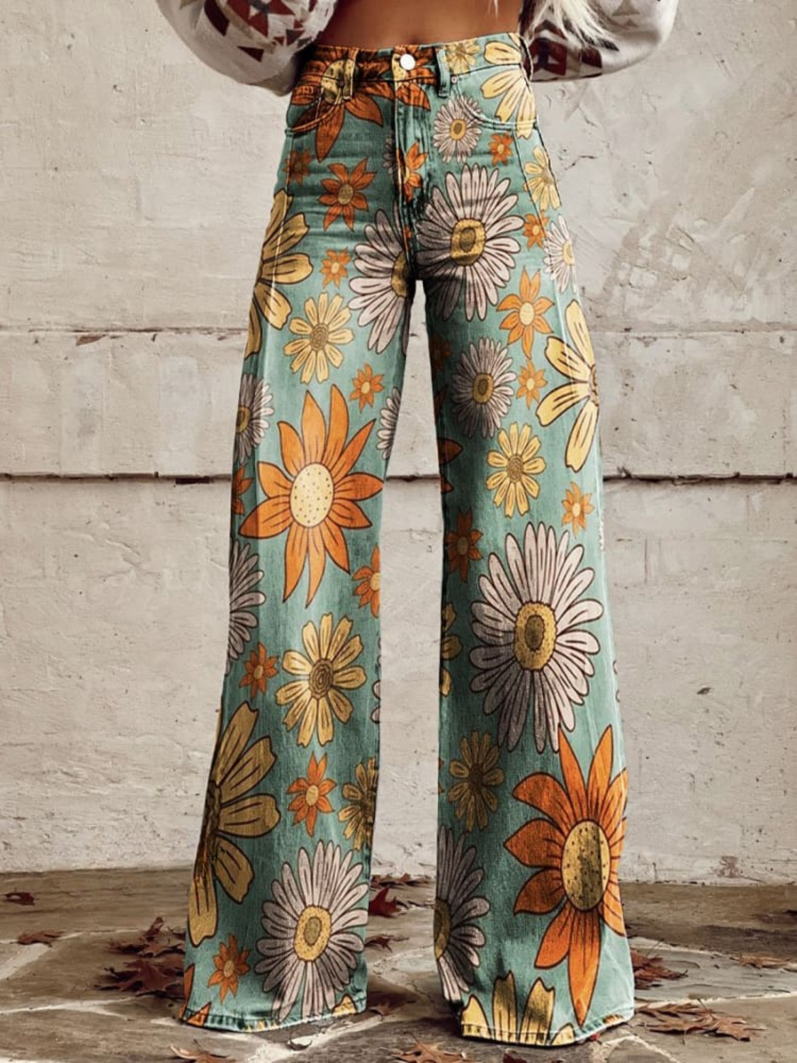 Katarine – Vintage Floral Pattern Wide Leg Pants