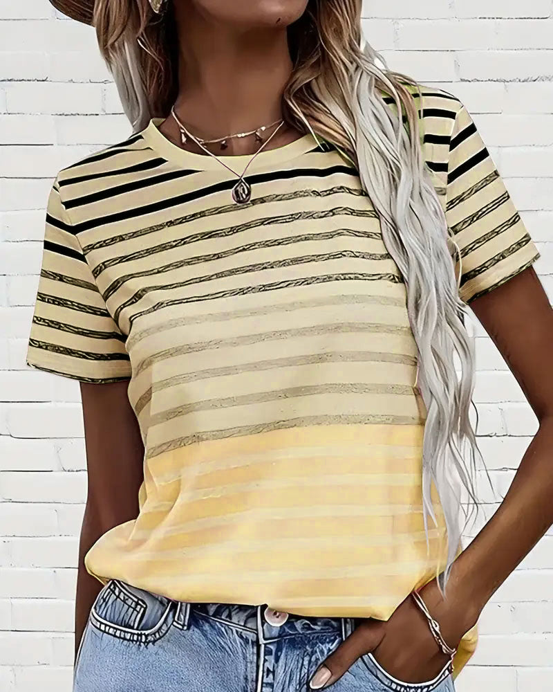 Kellie - Striped Short Sleeve T-Shirt with Round Neck