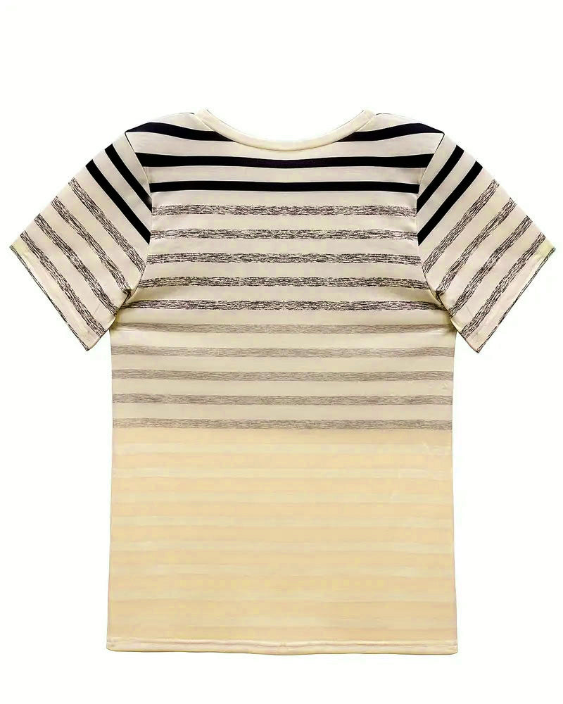 Kellie - Striped Short Sleeve T-Shirt with Round Neck