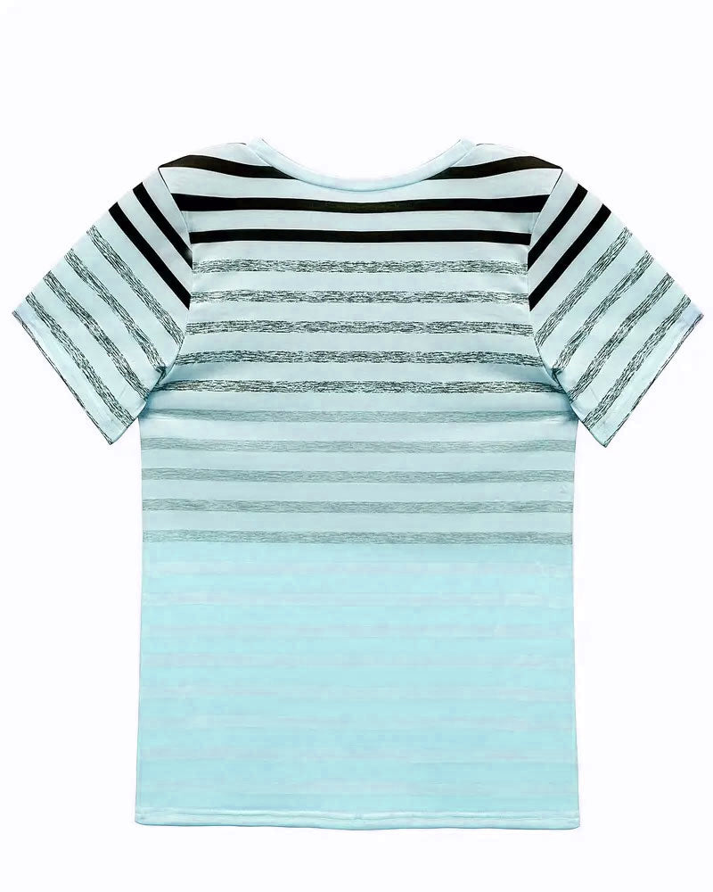 Kellie - Striped Short Sleeve T-Shirt with Round Neck