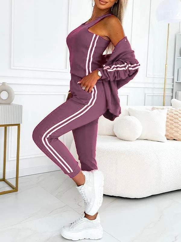 Kendra - Round Neck Jacket and Pants 3-Piece Set