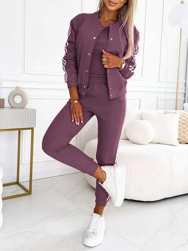 Kendra - Round Neck Jacket and Pants 3-Piece Set