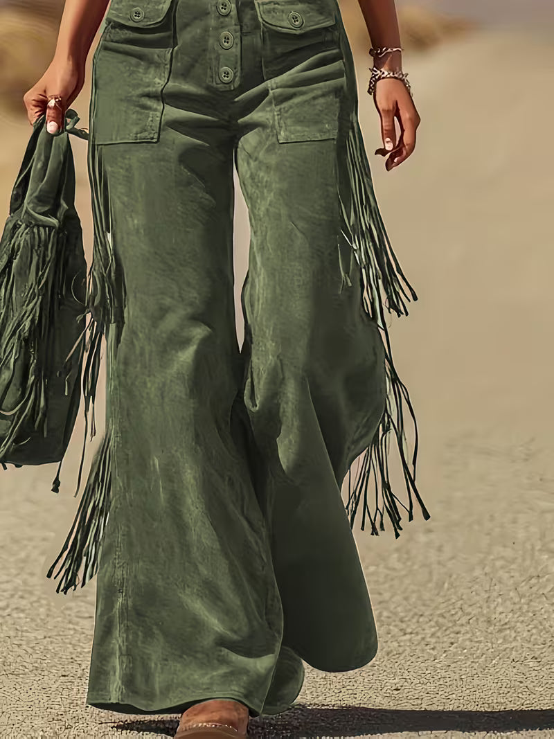 Ketiya – Wide Cargo Pants with Fringe Detail
