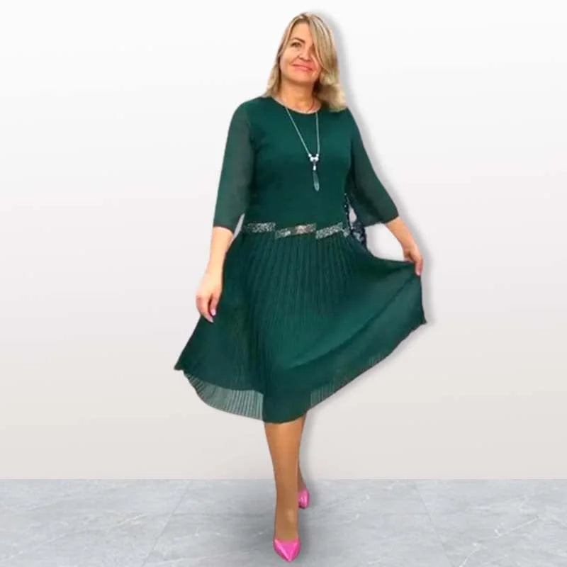 Kiernan - Elegant Midi Dress with Round Neckline
