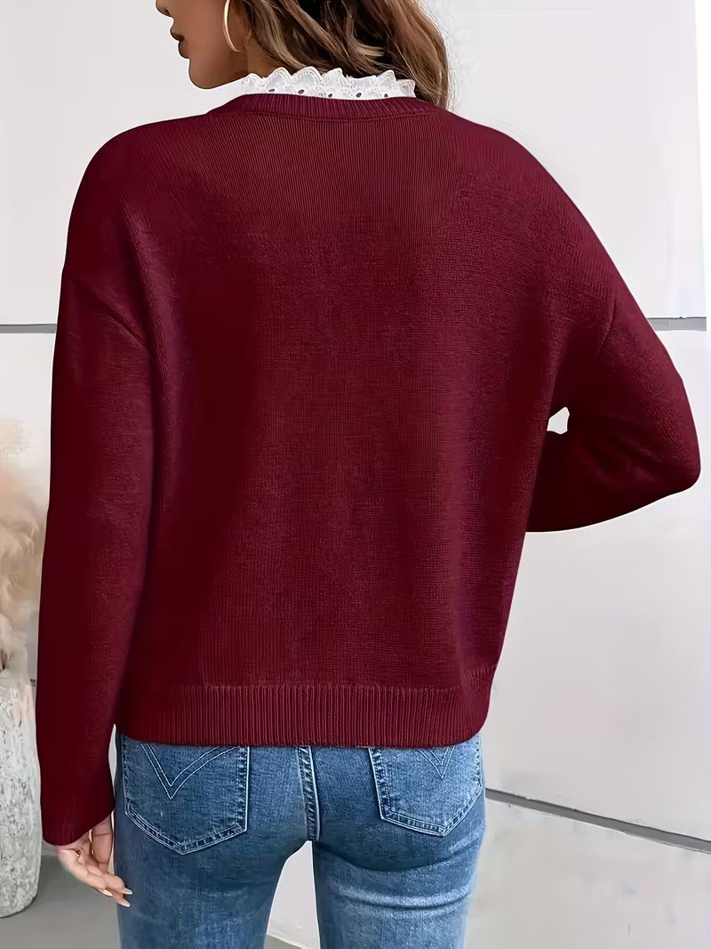 Kimbra – Stylish Sweater with V-Neck and Lace Trim