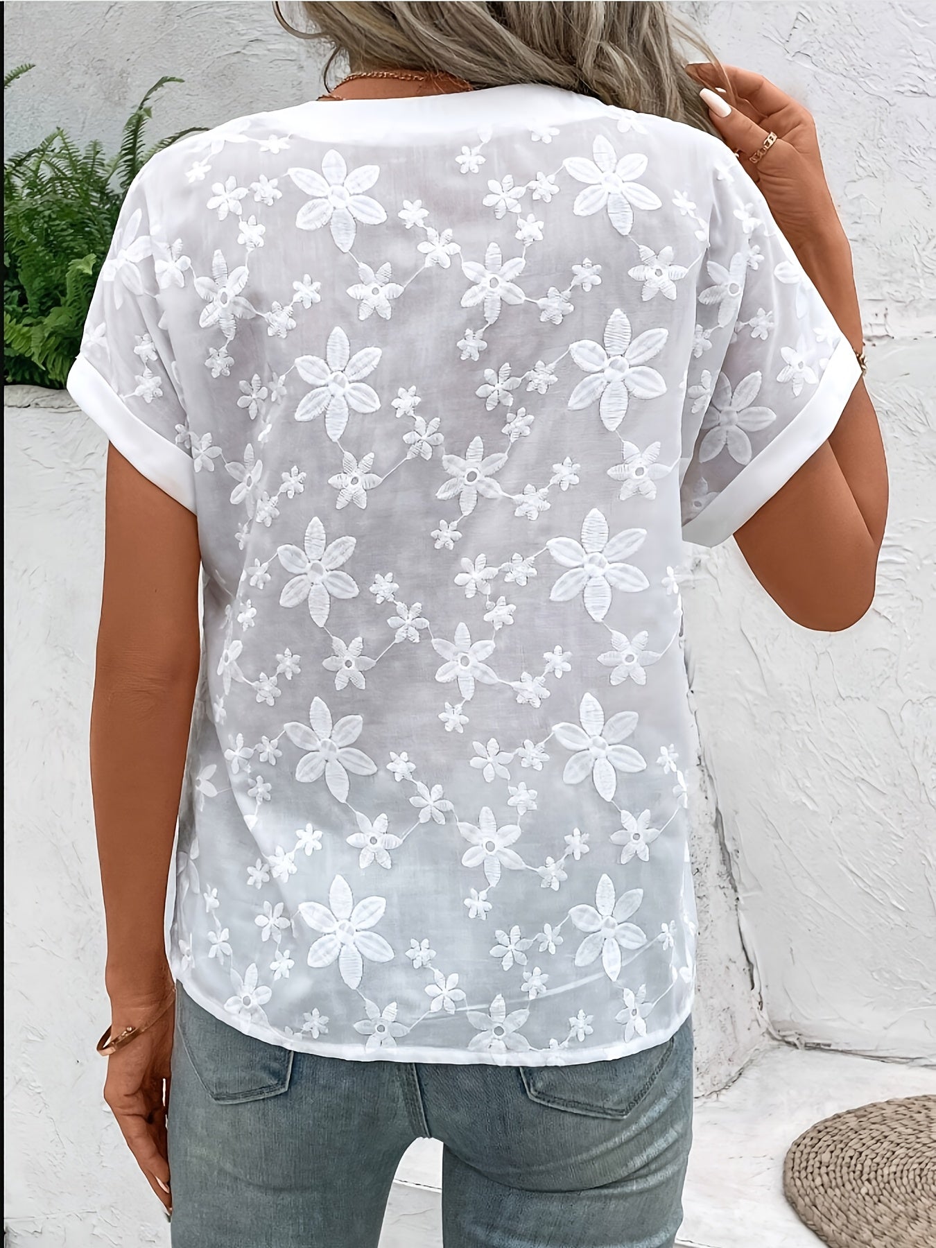 Ksenia – Blouse with V-Neck and Button Placket