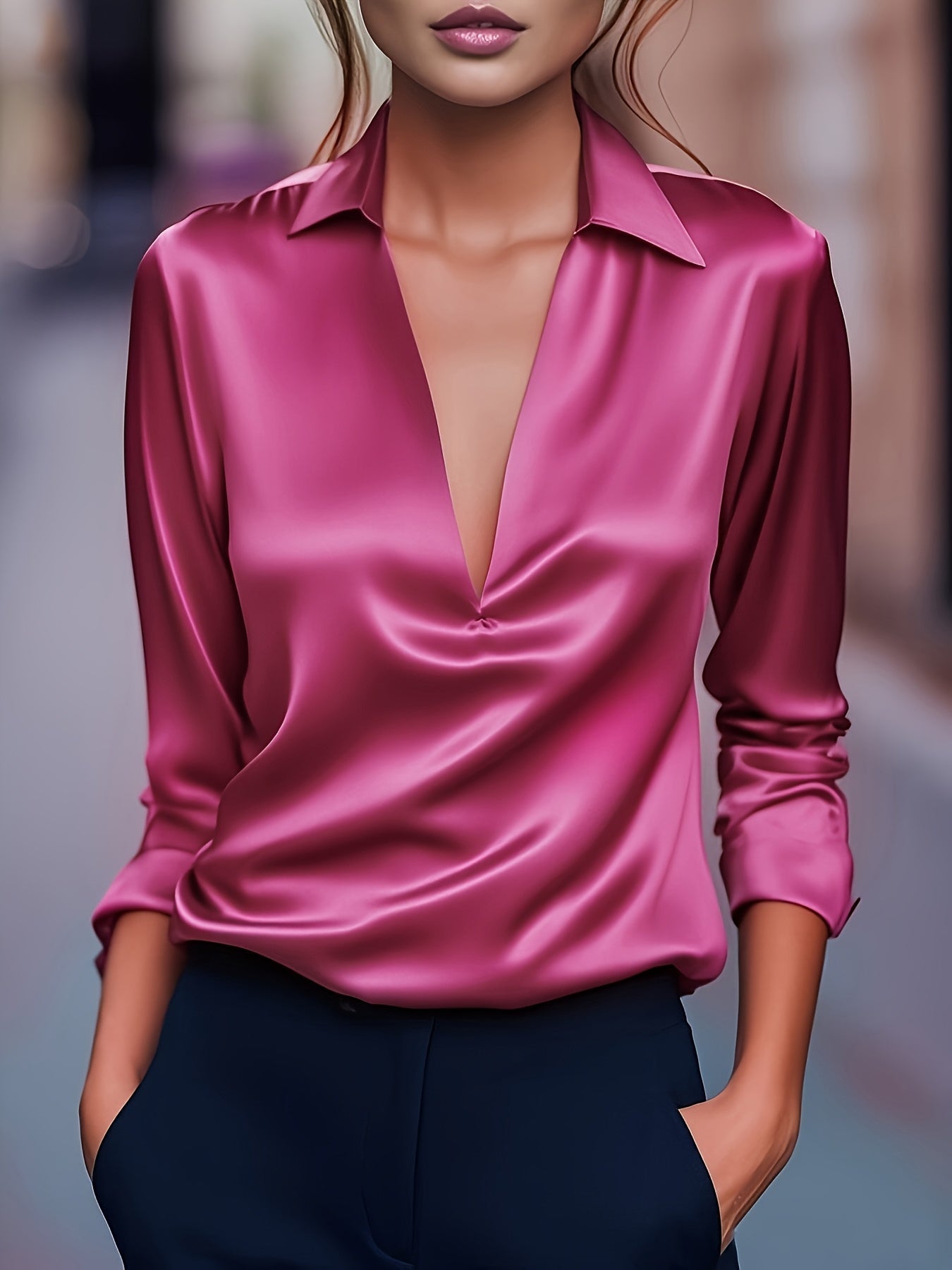 Kyrra – Elegant Satin Blouse with V-Neck