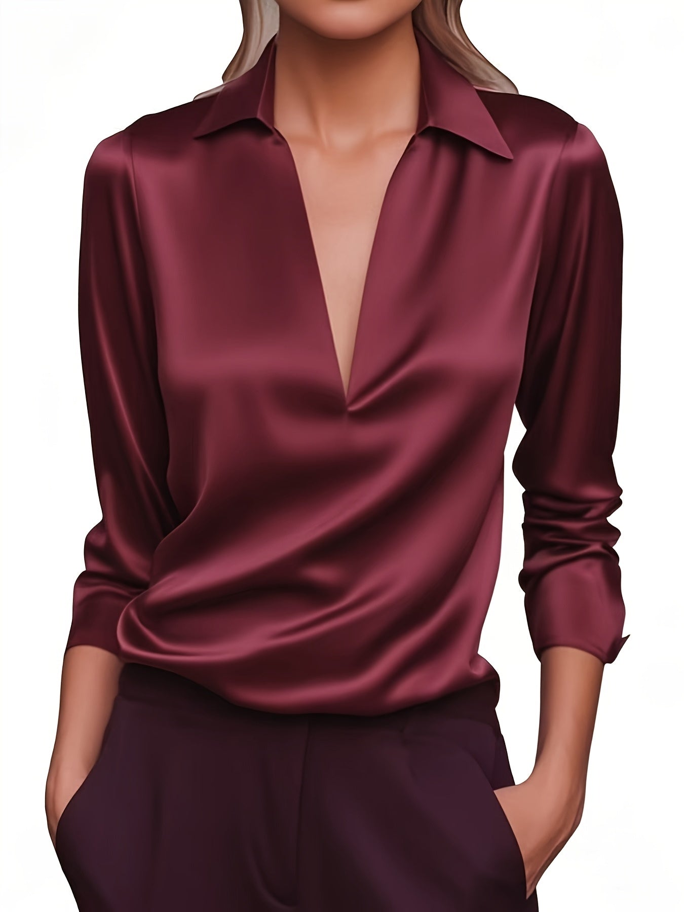 Kyrra – Elegant Satin Blouse with V-Neck