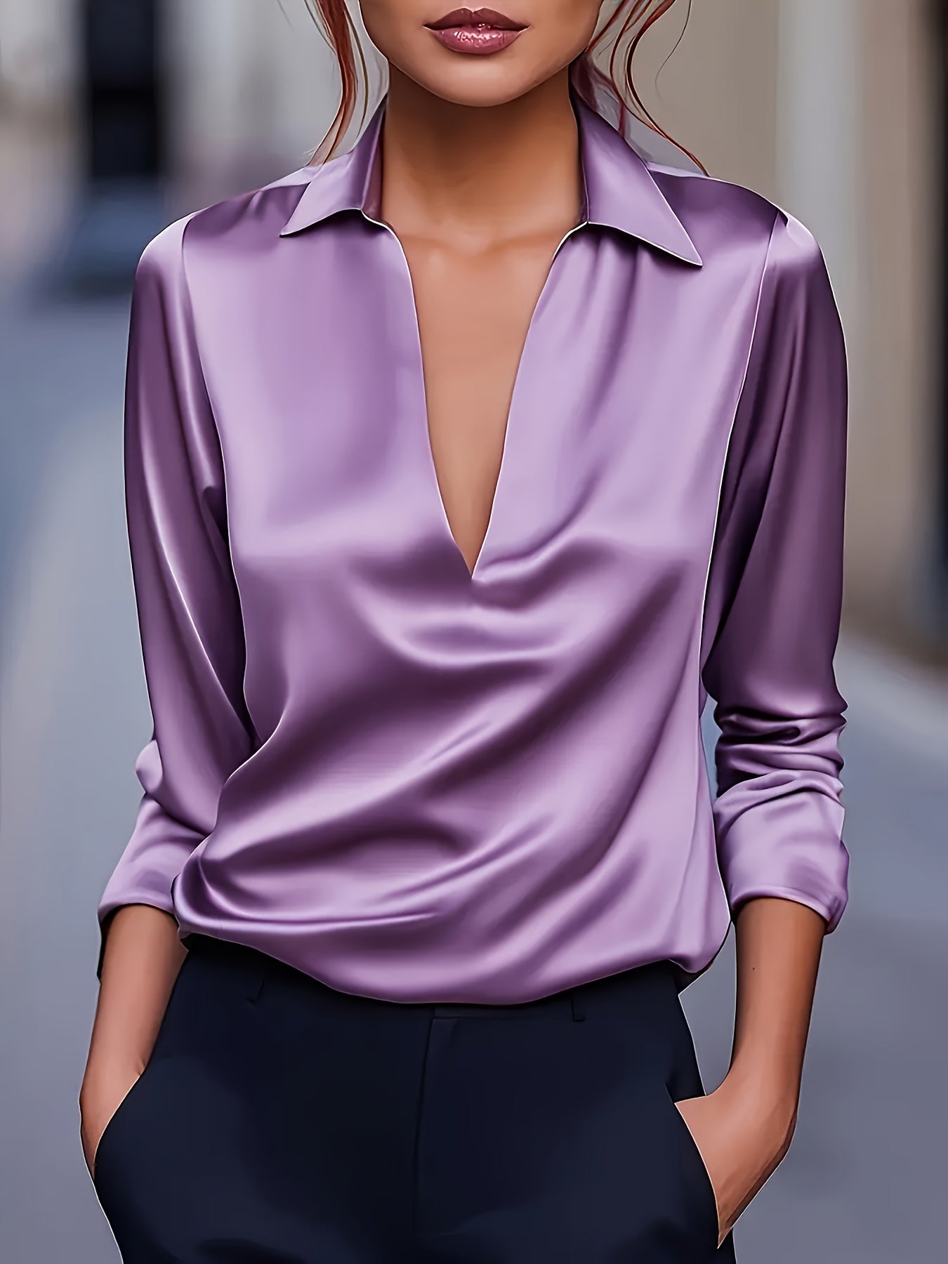 Kyrra – Elegant Satin Blouse with V-Neck