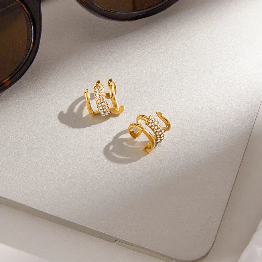 Layered Nail Gold Hoop Cuff Earrings