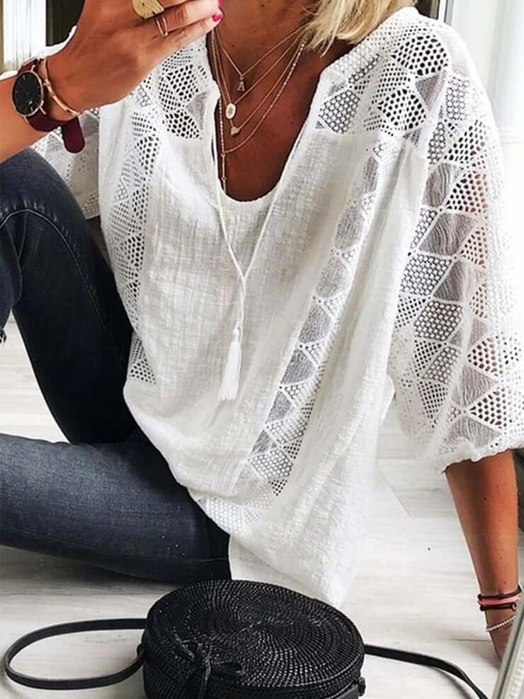 Leila - U-Neck Blouse with Sleeves