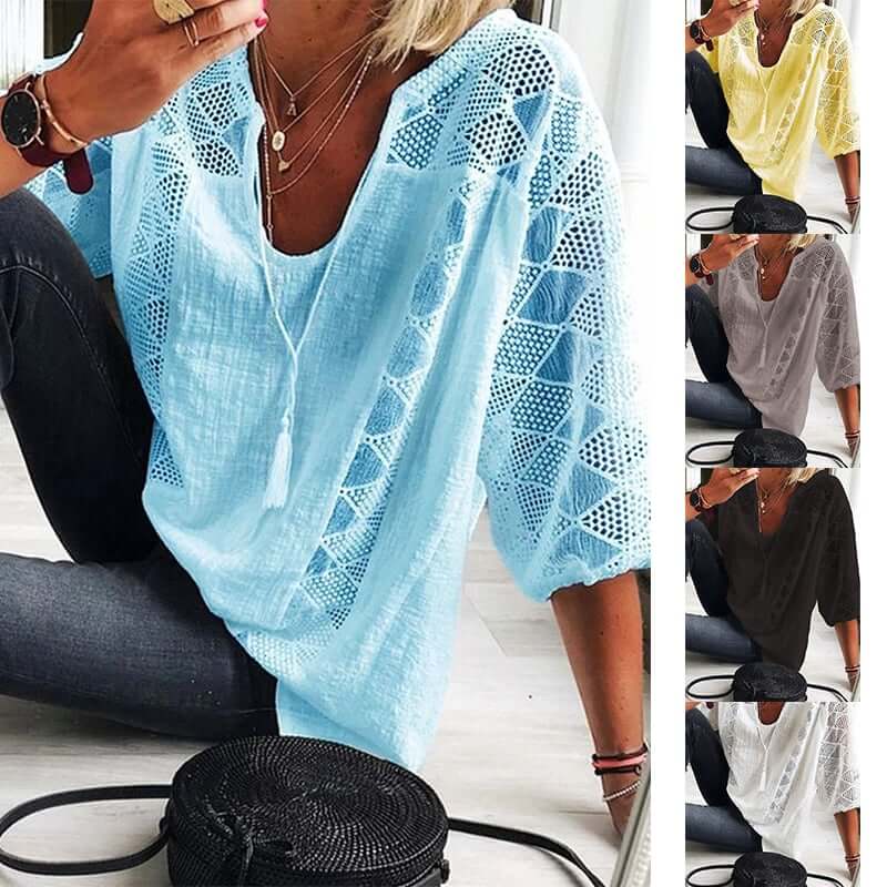 Leila - U-Neck Blouse with Sleeves