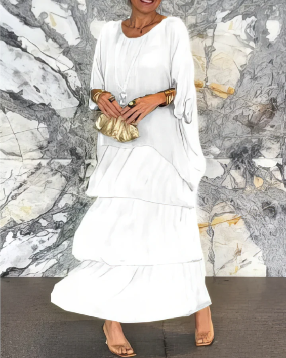 Leona - Loose Maxi Dress with Round Neckline