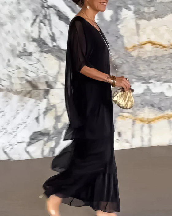 Leona - Loose Maxi Dress with Round Neckline