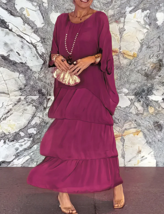 Leona - Loose Maxi Dress with Round Neckline