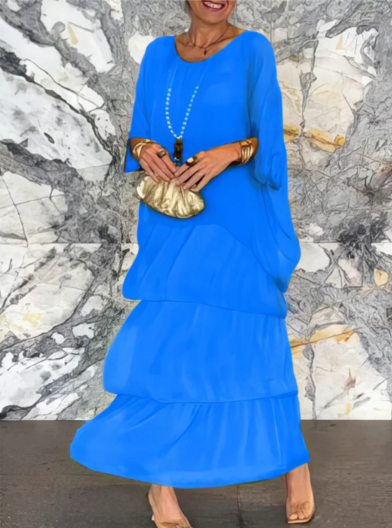 Leona - Loose Maxi Dress with Round Neckline
