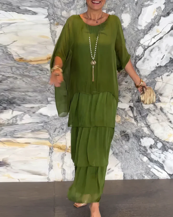 Leona - Loose Maxi Dress with Round Neckline