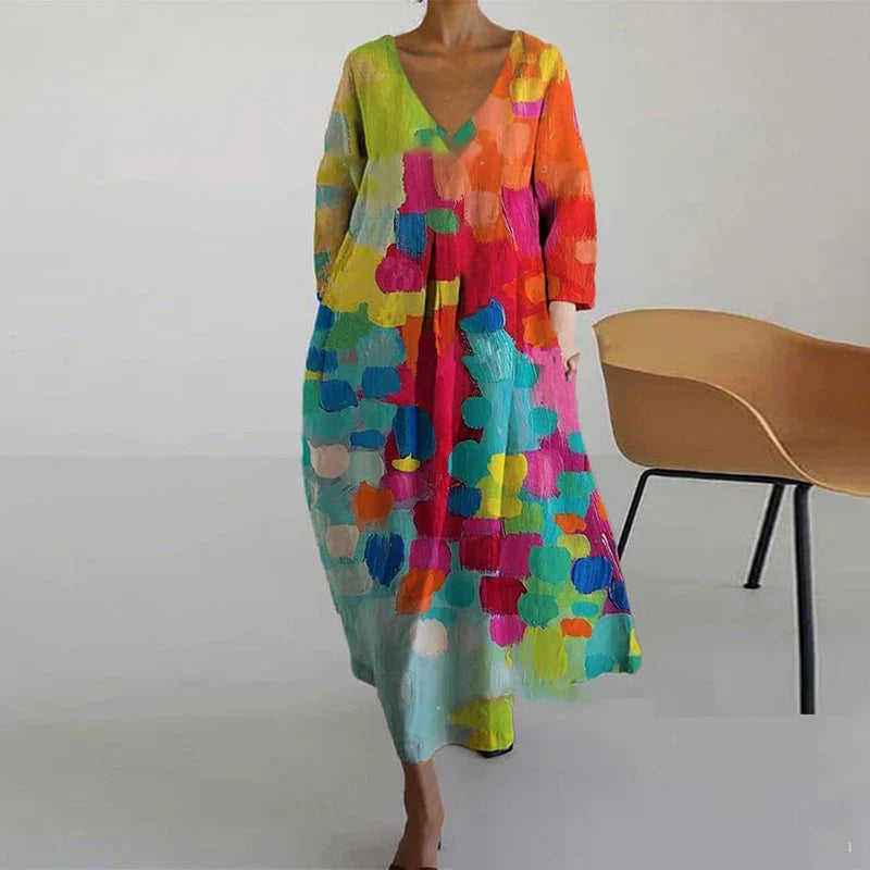 Leticia - Colorful Dress with V-Neck