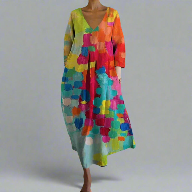 Leticia - Colorful Dress with V-Neck