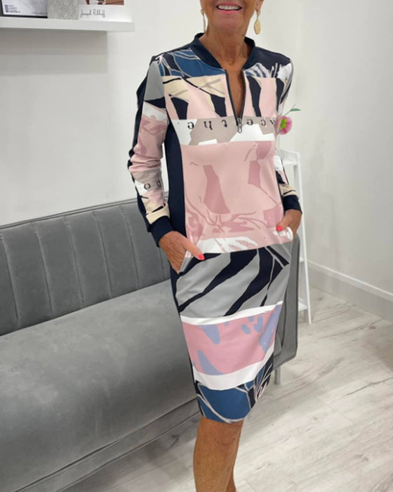 Lexiana – Midi Dress with Abstract Print and Zipper