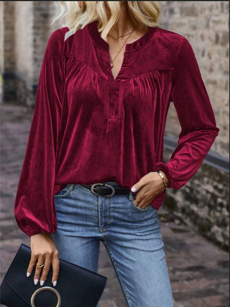 Lihi - Comfortable Long Sleeve Top with V-Neck