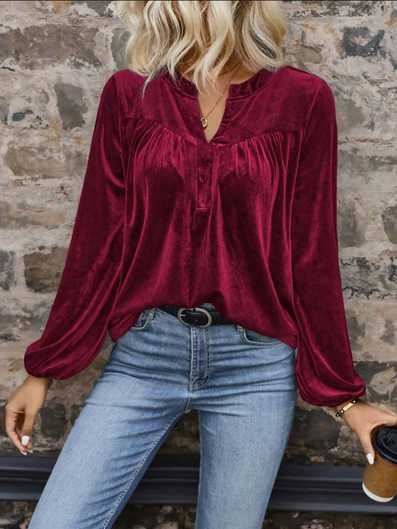 Lihi - Comfortable Long Sleeve Top with V-Neck