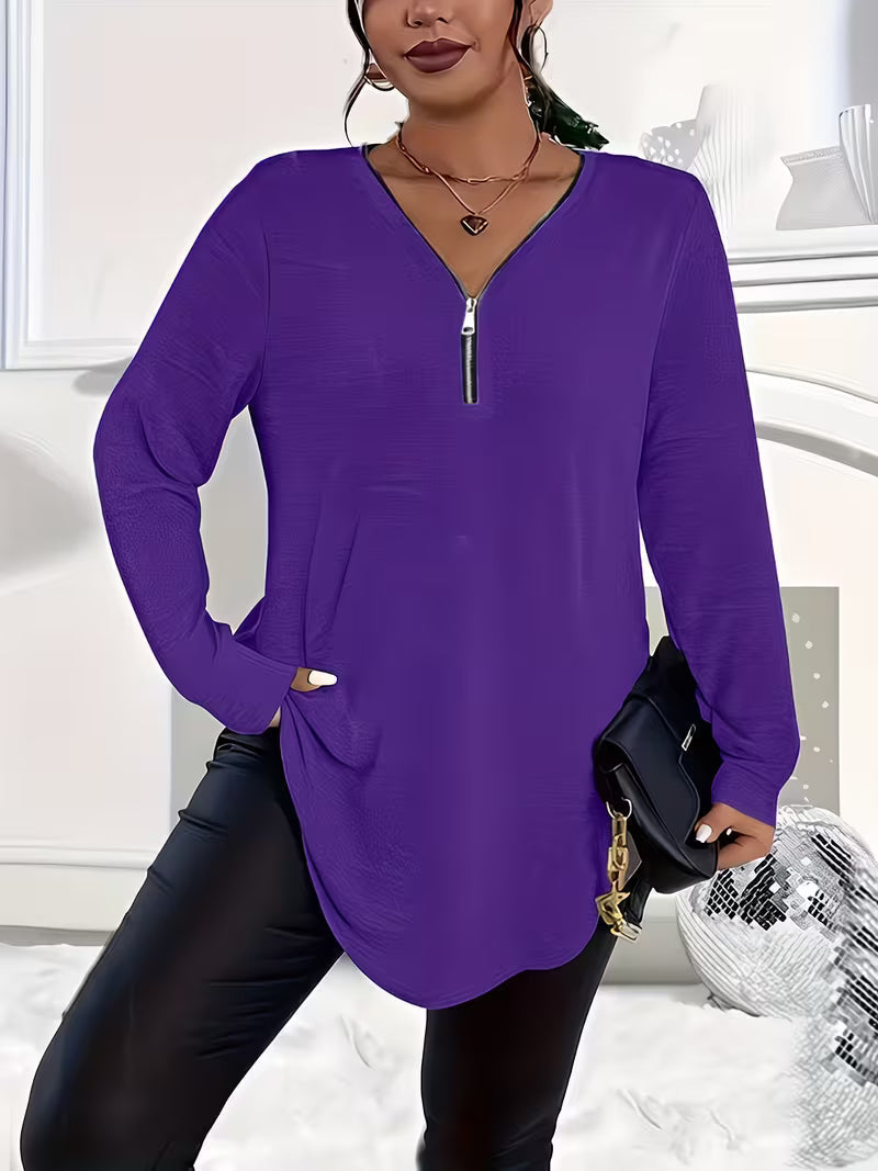 Liorah - Elegant Long Sleeve Shirt with Zipper