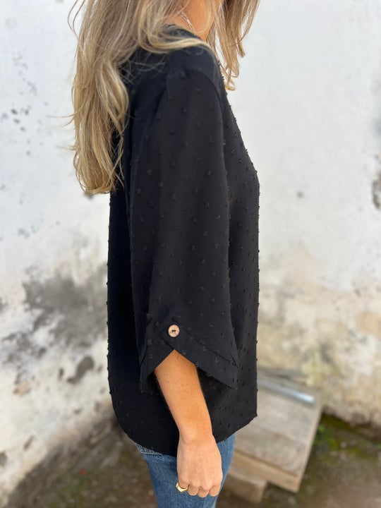 Lyutsiya - Round Neck Embroidered Large Cuff Casual Shirt
