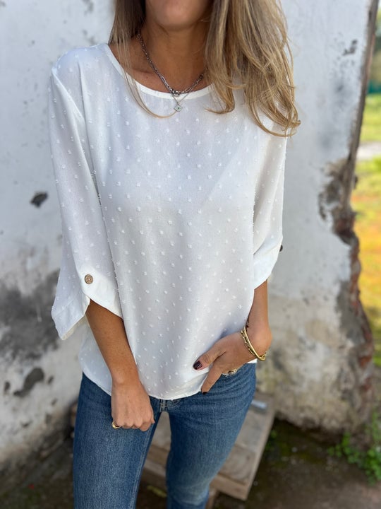 Lyutsiya - Round Neck Embroidered Large Cuff Casual Shirt