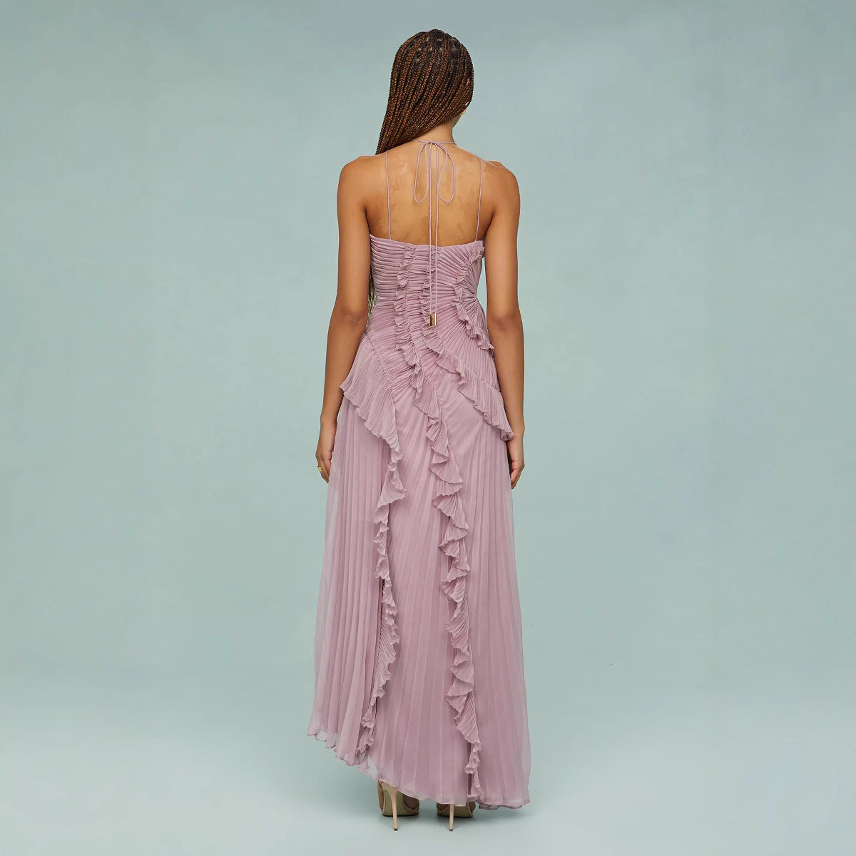 Maraike – Maxi Dress with Pleated Ruffle Halter Neckline