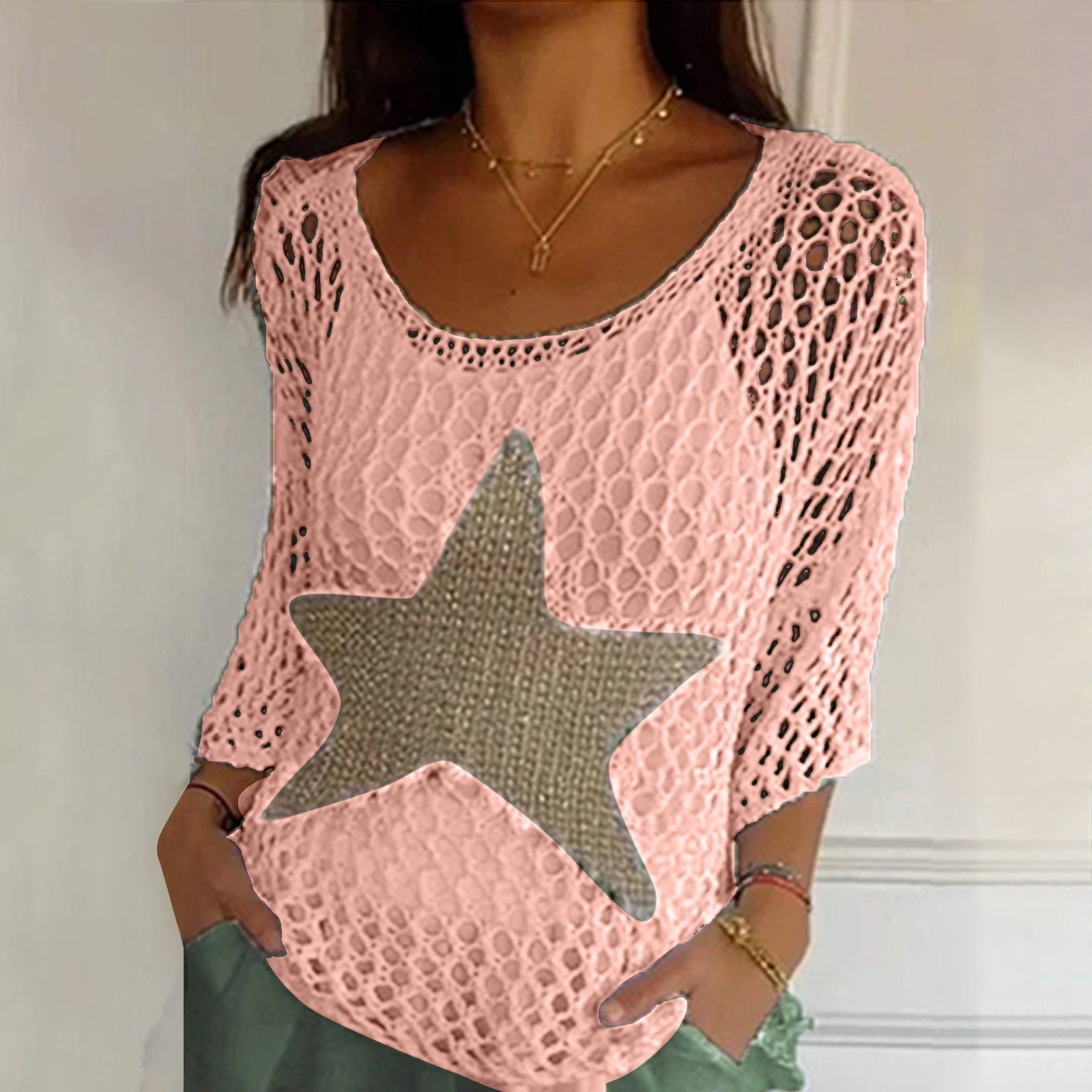 Marouso – Casual Knitted Mesh Top with Round Neck