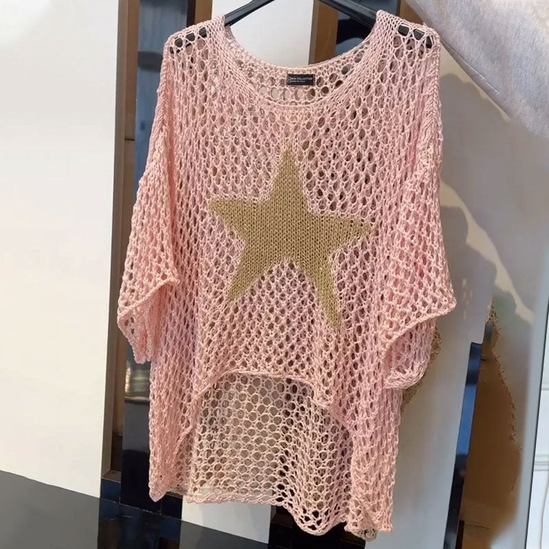 Marouso – Casual Knitted Mesh Top with Round Neck