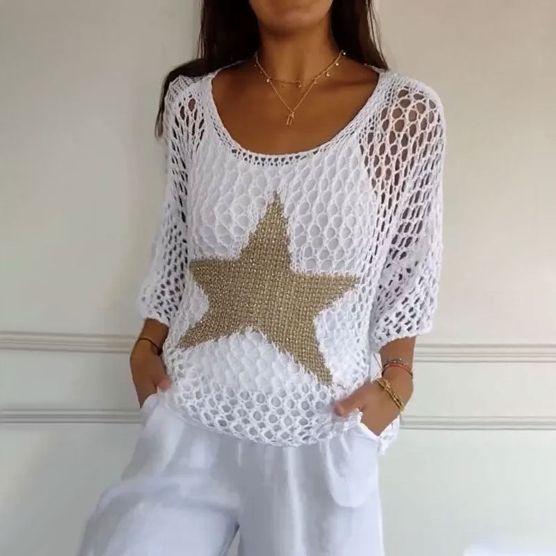 Marouso – Casual Knitted Mesh Top with Round Neck