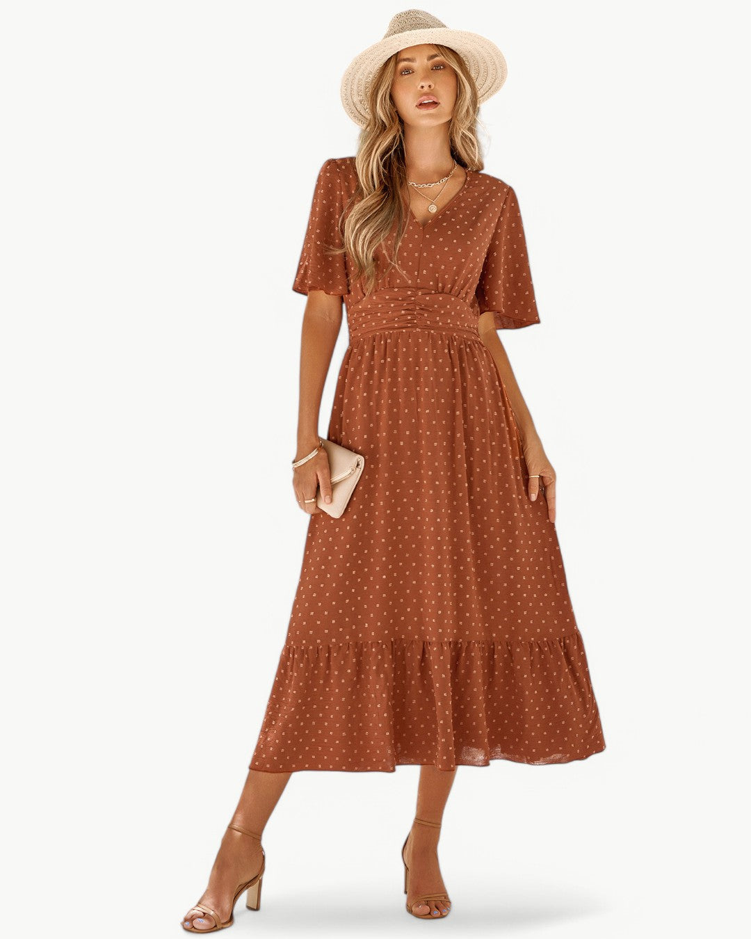 Marwa – Short-Sleeve Dress with V-Neck