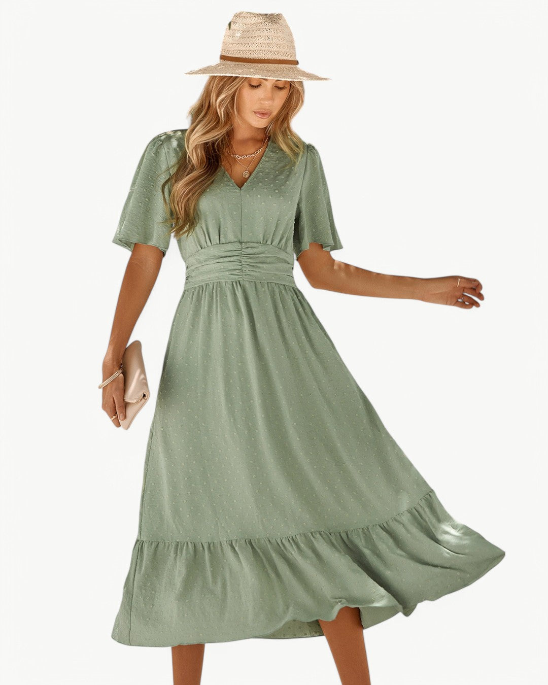 Marwa – Short-Sleeve Dress with V-Neck