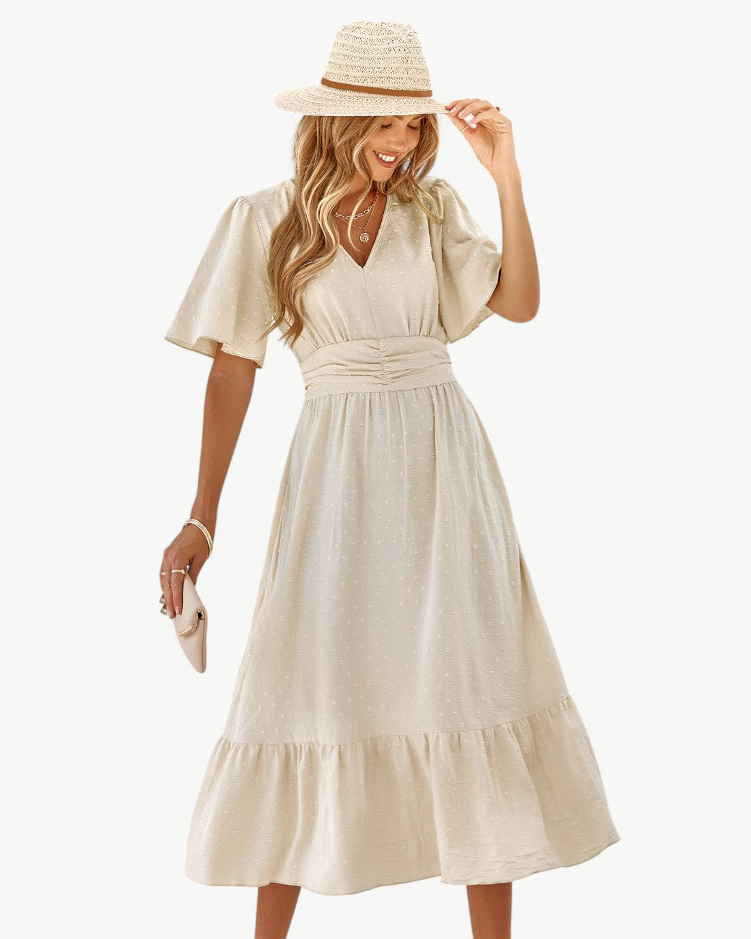 Marwa – Short-Sleeve Dress with V-Neck