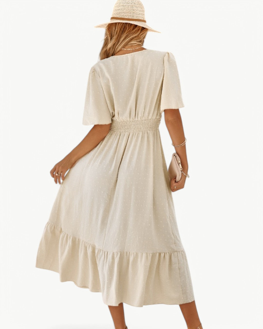 Marwa – Short-Sleeve Dress with V-Neck