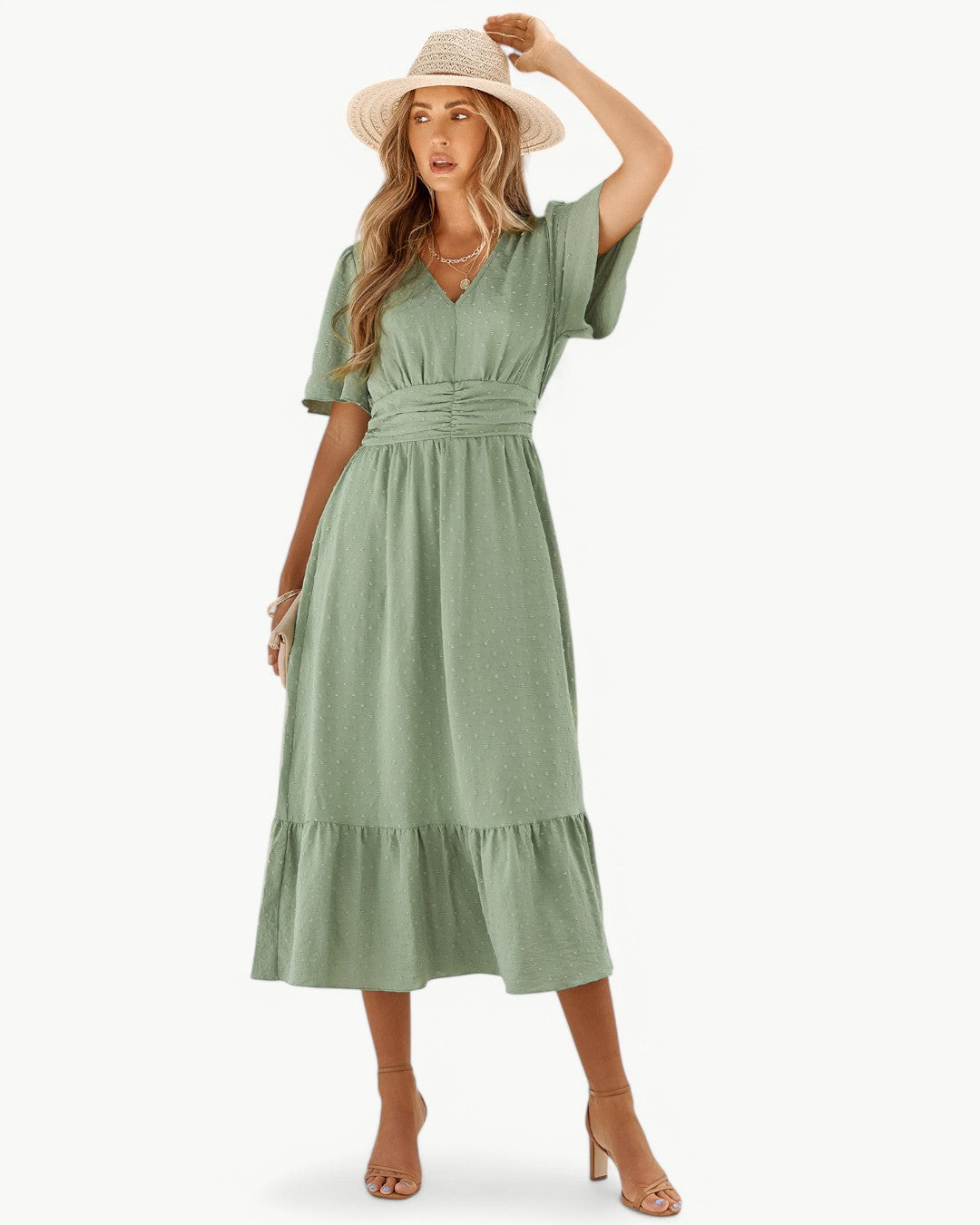 Marwa – Short-Sleeve Dress with V-Neck