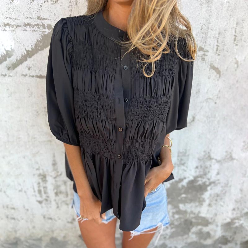 Megan – Blouse with Puff Sleeves and Button Placket