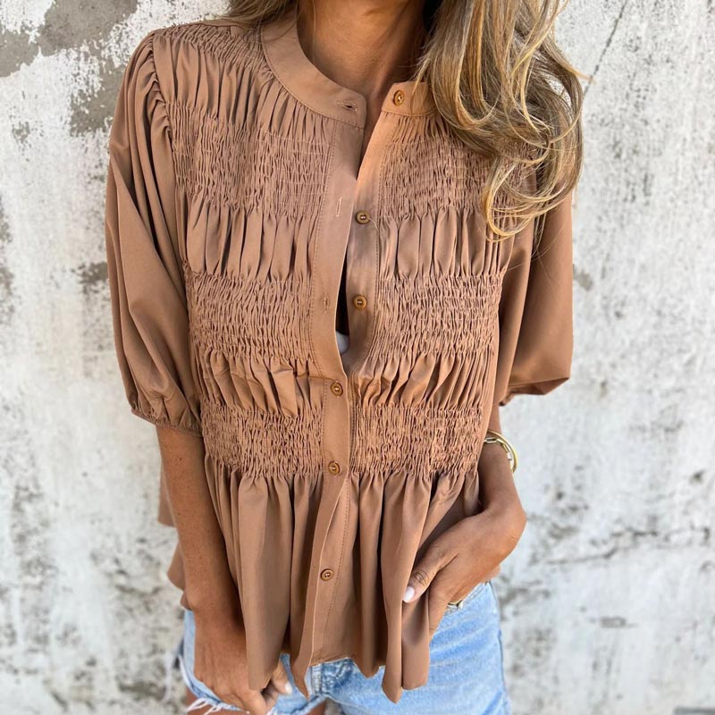 Megan – Blouse with Puff Sleeves and Button Placket