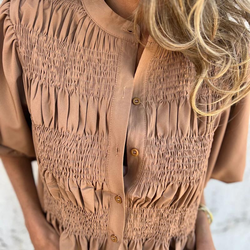 Megan – Blouse with Puff Sleeves and Button Placket