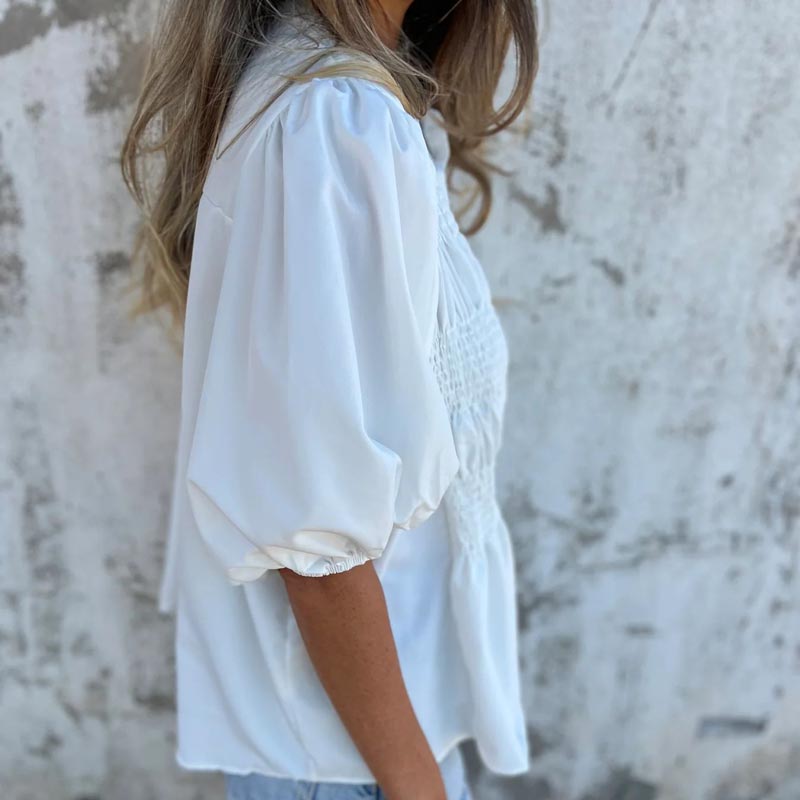 Megan – Blouse with Puff Sleeves and Button Placket