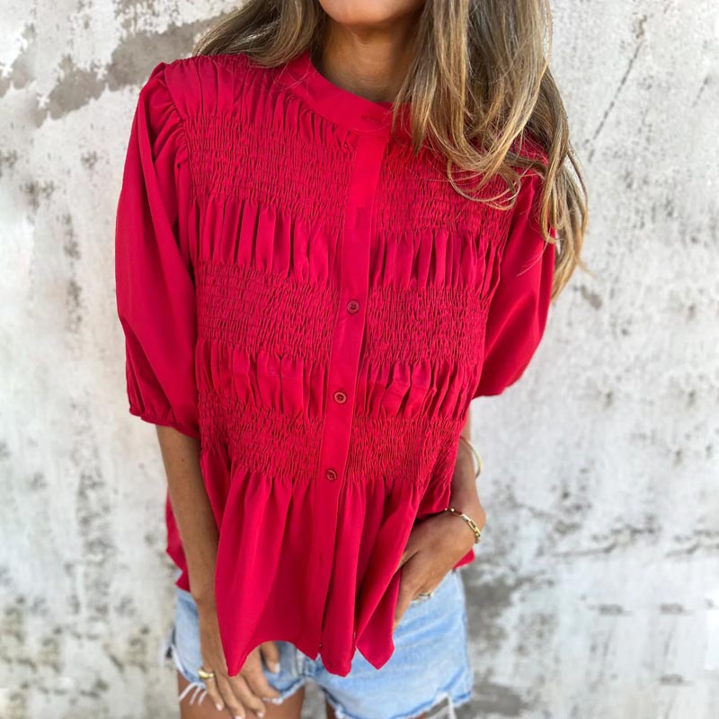 Megan – Blouse with Puff Sleeves and Button Placket