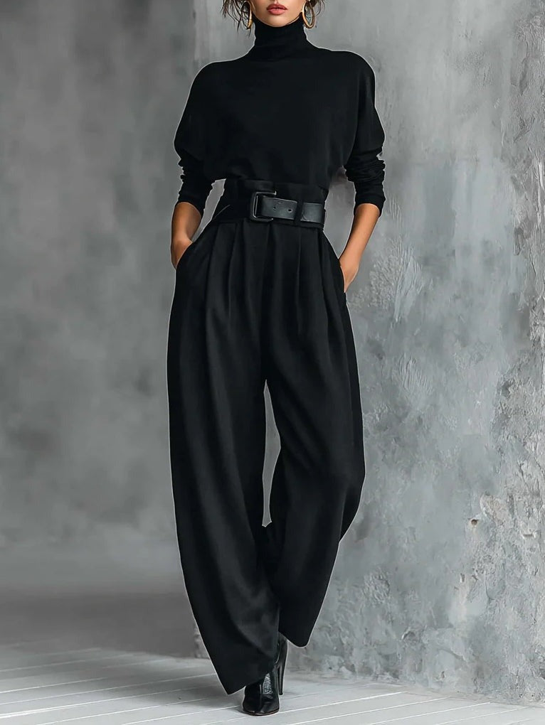 Melian – Jumpsuit with Turtleneck, Wide Leg, and Belt