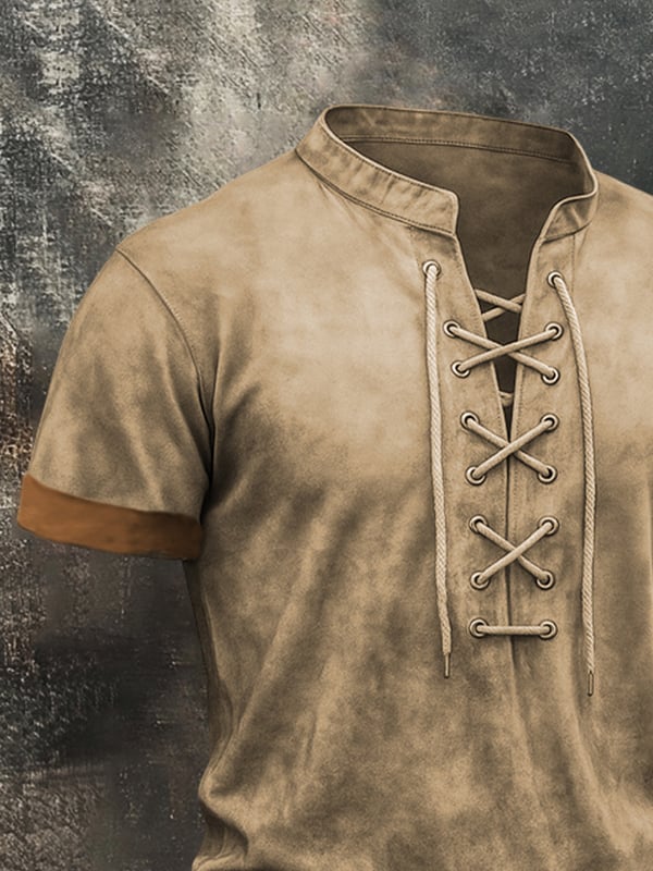 Men's T-Shirt with Worn-Out Vintage Look and Drawstring