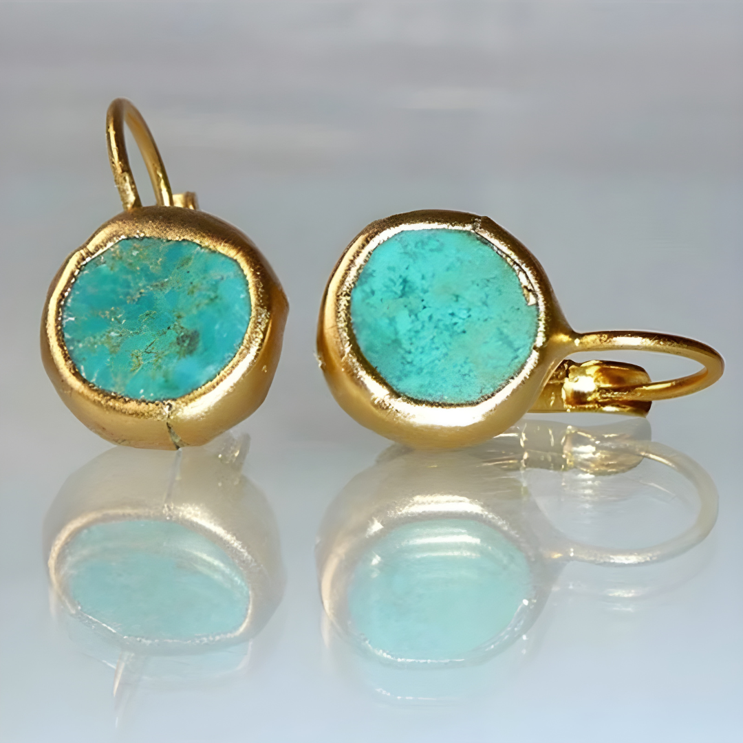 Mirjana – Gold-Colored Earrings with Turquoise Stones