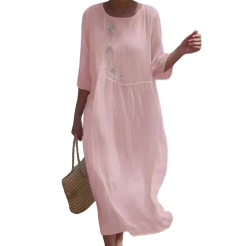 Molaka – Comfortable Embroidered Midi Dress Made of Linen